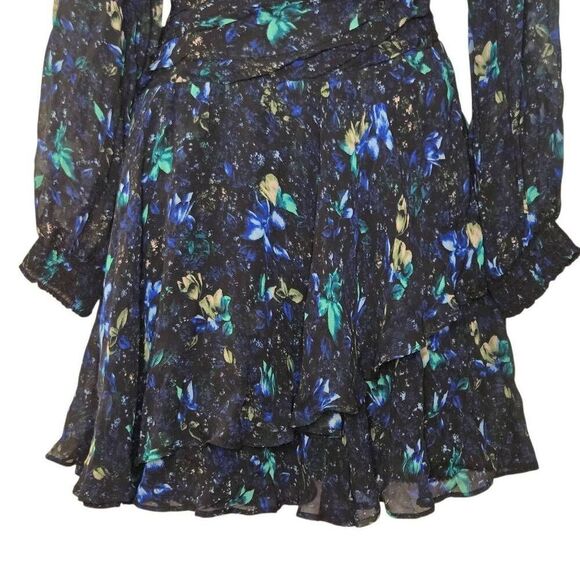 Anthropologie Ruched Floral Mini Dress Size Medium Long Sleeve V-Neck - Picture 5 of 10